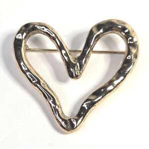 Hammered Open Gold Tone Heart Brooch